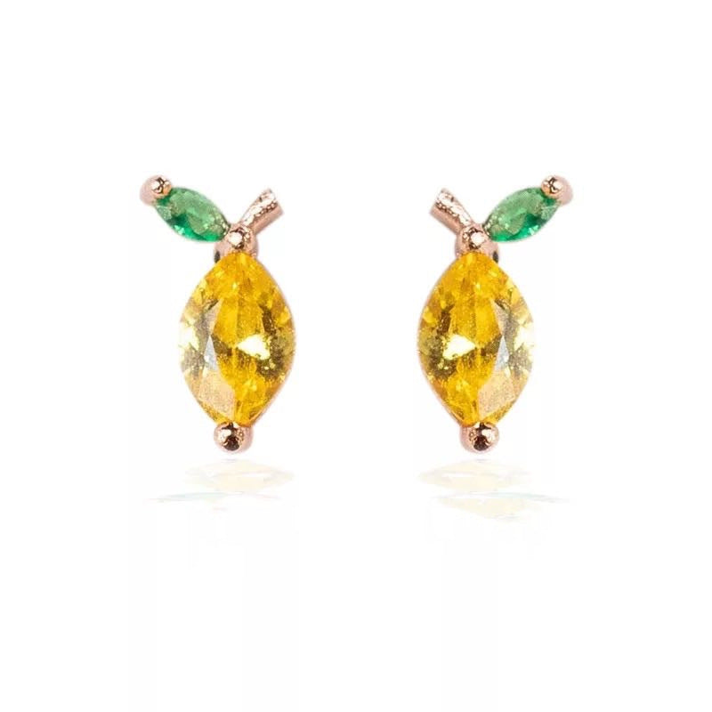Wholesale Copper 18k Gold Plated Fruit Diamond Zircon Stud Earrings